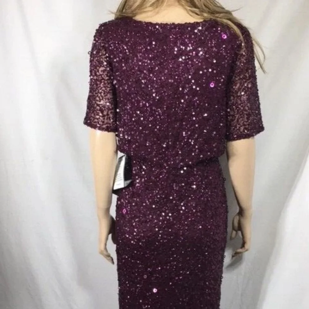 Adrianna Papell Beaded Long Blouson Dress Cassis 8 NWT - Picture 13 of 16